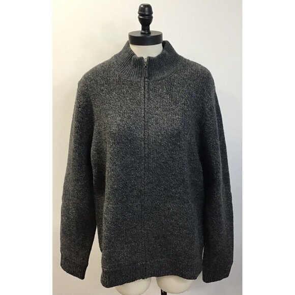 LL Bean Sweater Men’s Size Large Gray Zip Up Lamb's Wool Flannel Lining Cardigan - Picture 1 of 7